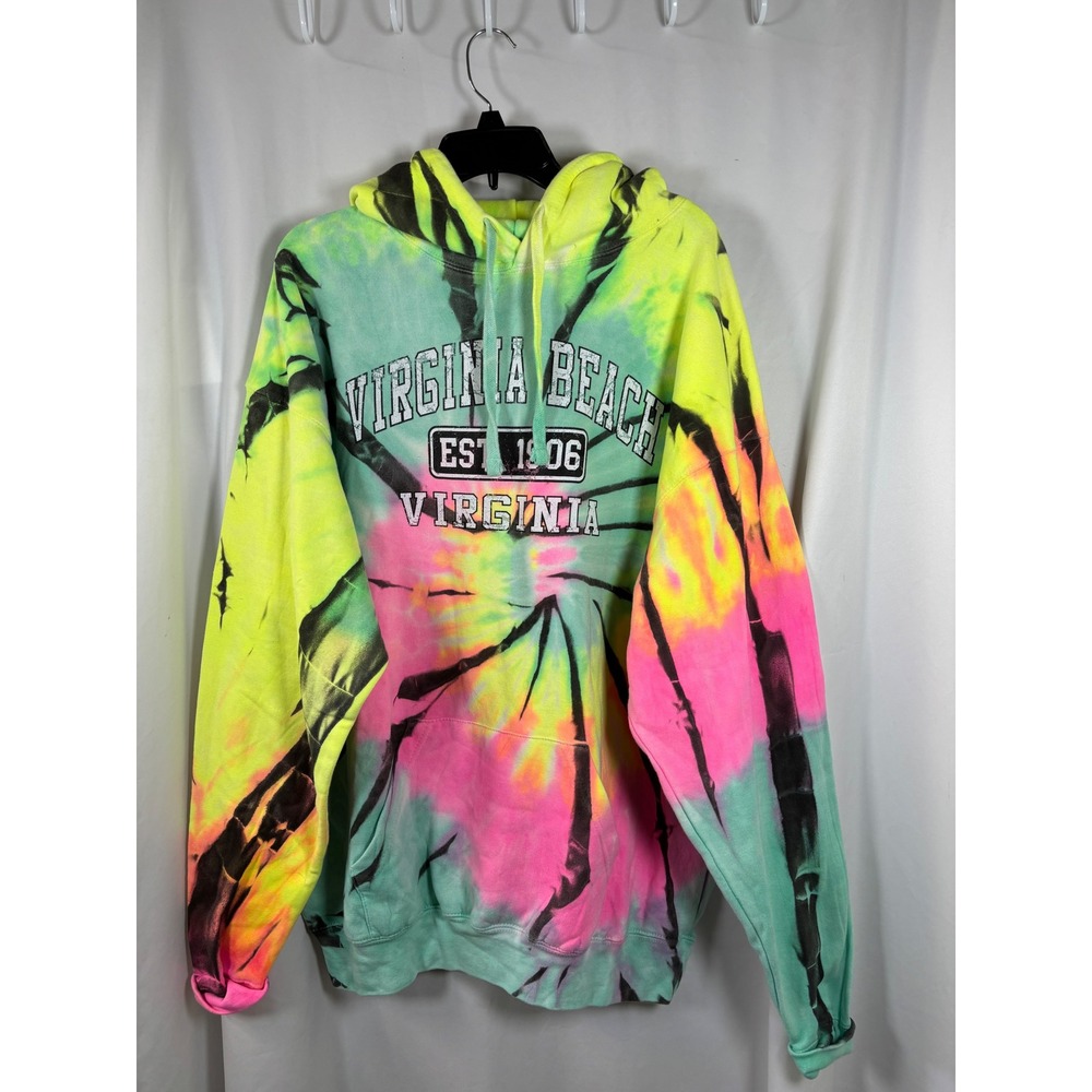 Dreamsicle Virginia Beach Neon Tie Dye Hoodie Womens XL Pink Yellow Pullover